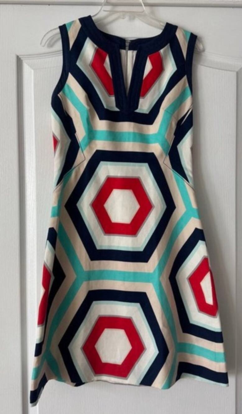 Kate Spade Zuma Geometric Hexagon Linen Blend Dress Size 6